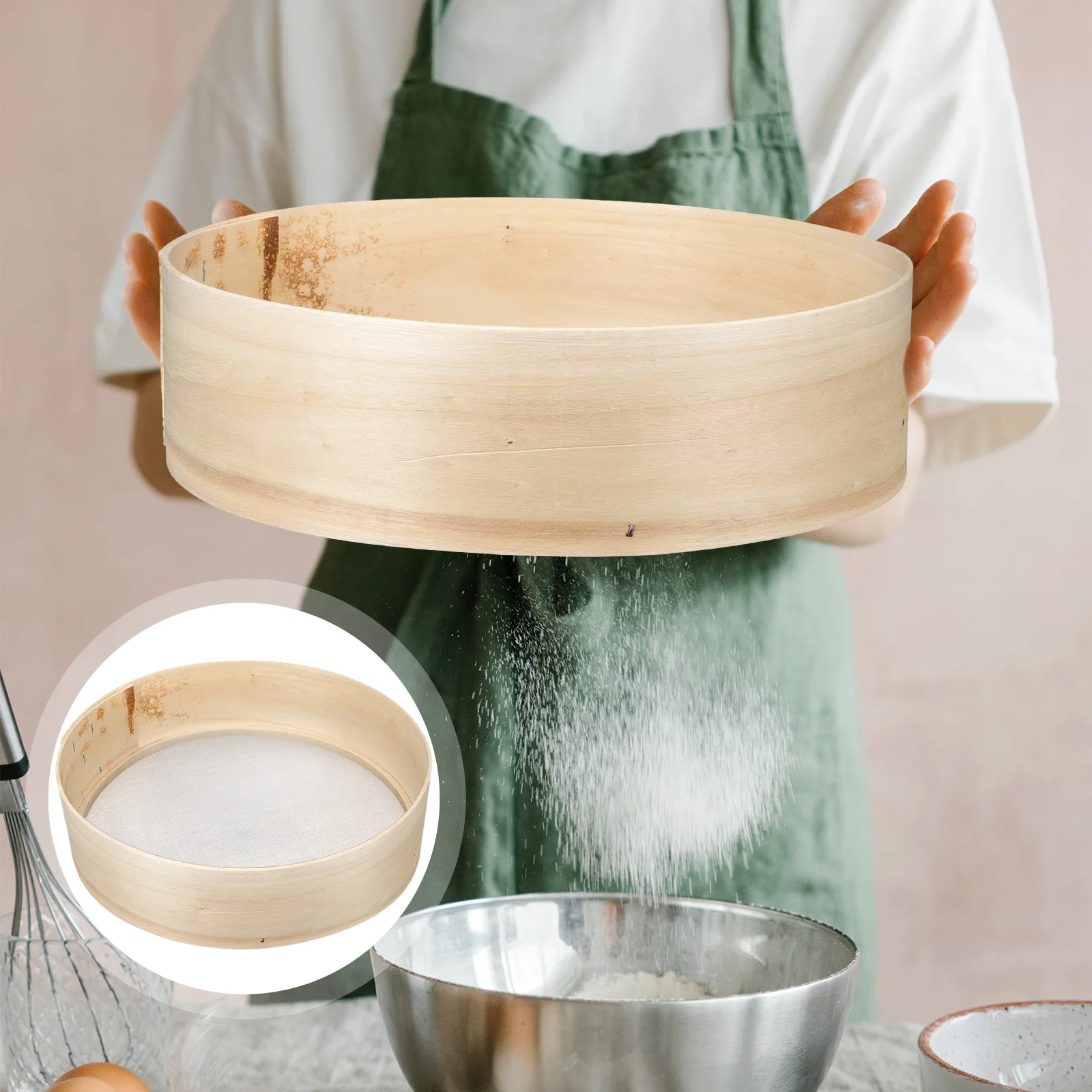 

Wooden Flour Sieve Sifter Manual Powder Sieve Baking Tool Baking Flour Sifter household flour sieve round mesh strainer