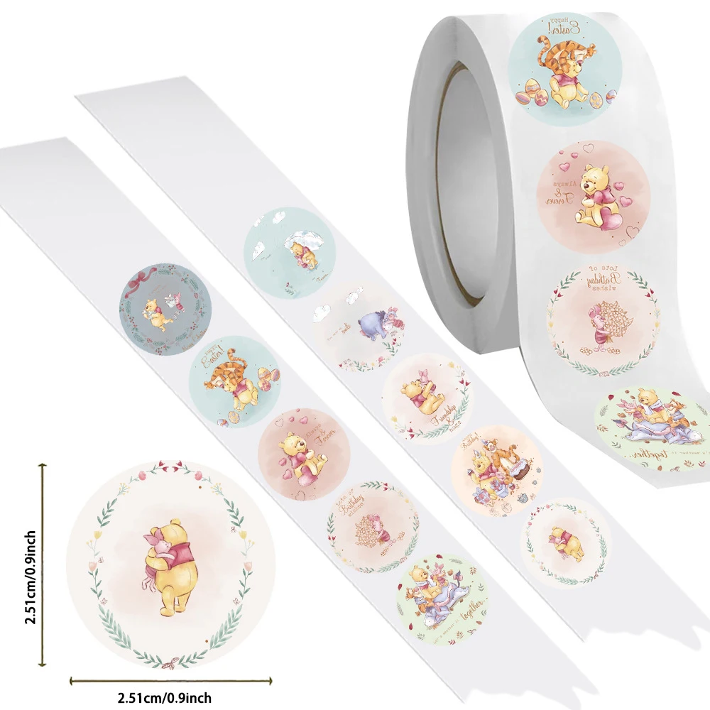 500pcs/roll Cute Disney Winnie The Pooh Sealing Stickers Cartoon Reward Decals Gift DIY Phone Laptop Luggage Decoration Sticker