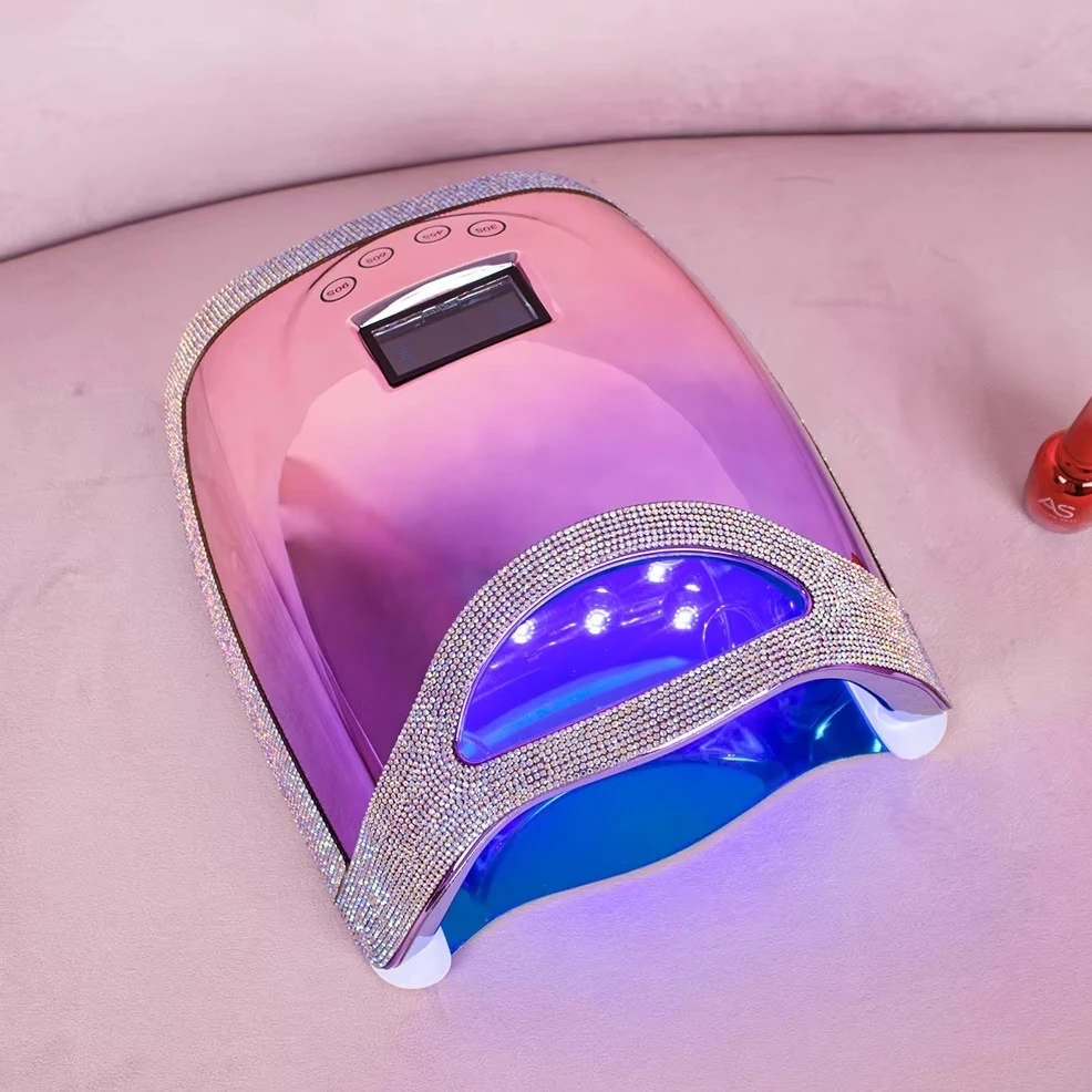 Portable Professional 48W Electroplated Gradient Purple Intelligent Sensing Nail Lamp, with Rhinestone Quick Drying Nail UV Lamp