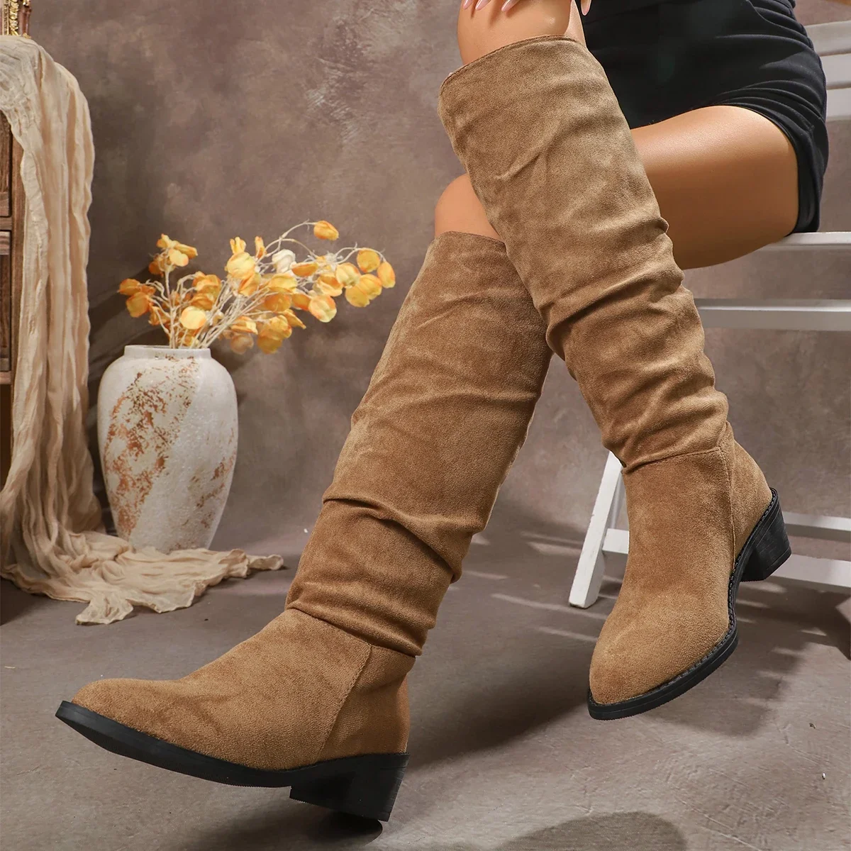 

BCEBYL Autumn and Winter Fashion New Sexy Solid Color Warm Round Toe Bottom Low Heel Comfortable Women's Boots Botas Mujer