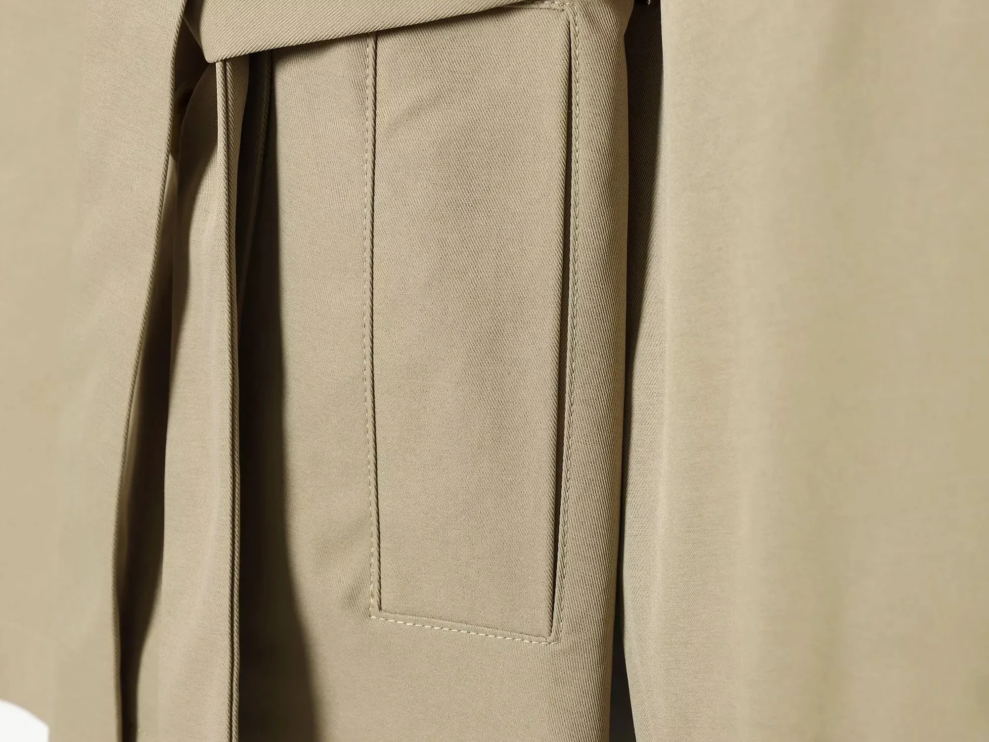 Damen 2026 Neue Modekollektion Khaki Eleganter Doppelreihiger Gürtel-Trenchcoat mit Schulterklappen Kurzer Windbreaker Damen-Oberbekleidung – Detail 6