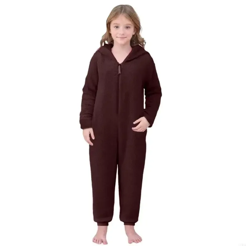 Fleece Plush Warm Pajamas for Family Women Men Kid Baby Pajama Christmas Bear Ear Hooded Pajamas - view 3