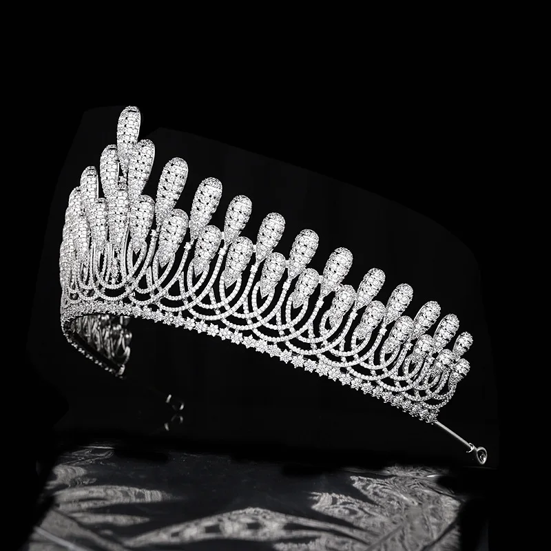 Himstory New Big Vintage Luxury Cubic Zirconia Princess Tiara Wedding Bridal Crown Hair Jewelry wedding Dress Accessories