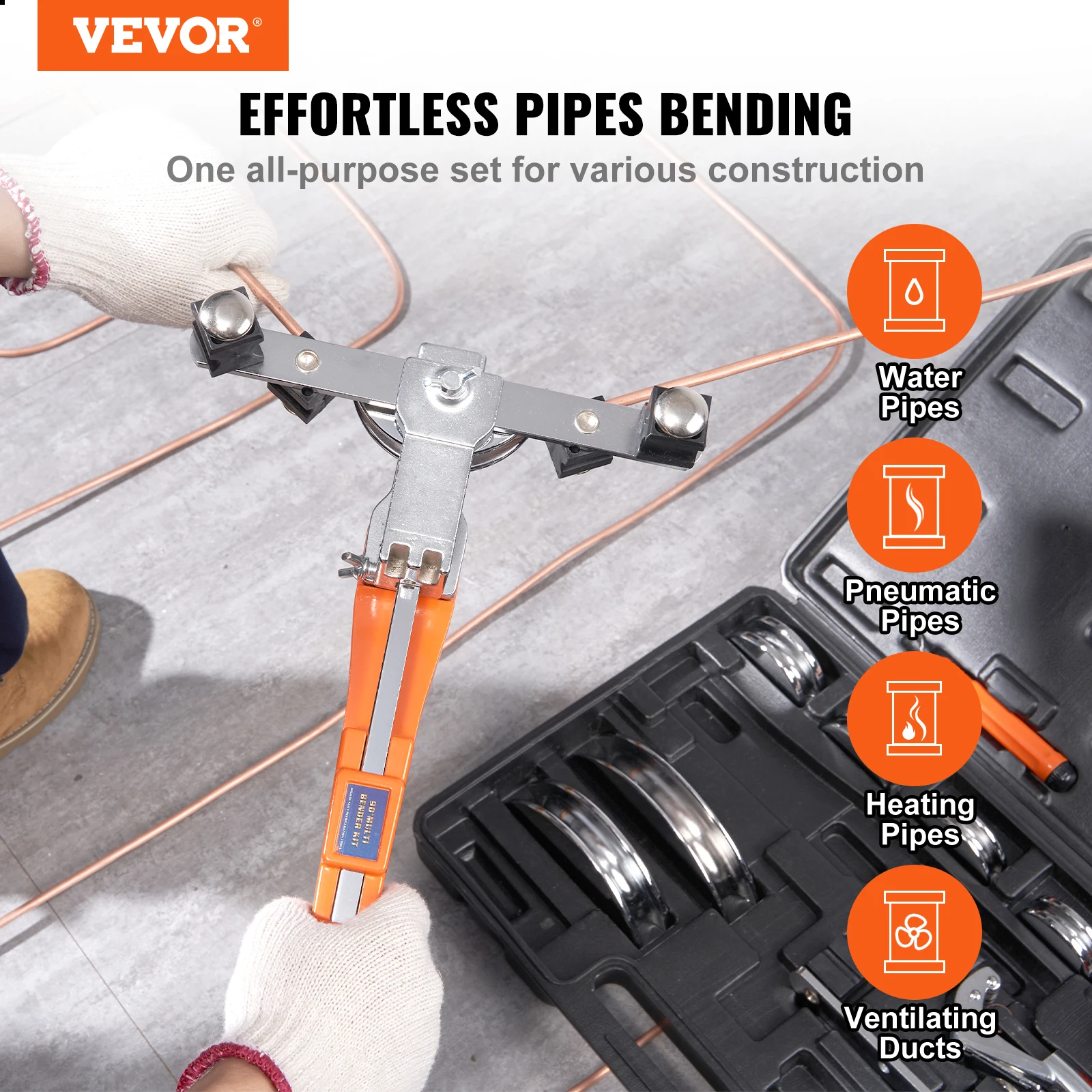 VEVOR Pipe Tube Bender Ratcheting Reverse Tubing Bending Tools with 7 Dies Pipe Cutter for Air Conditioning Refrigerator Repair