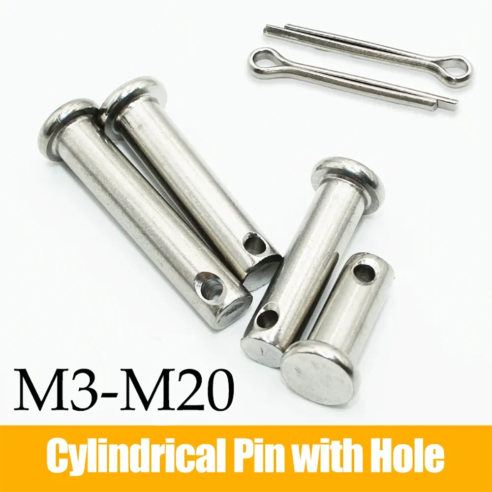 

304 Stainless Steel with Hole Pin Shaft Cotter Pin Set Flat Head Cylindrical Pin Plug Pin Positioning Pin M3M4M5 M6 M8M10M12~M20