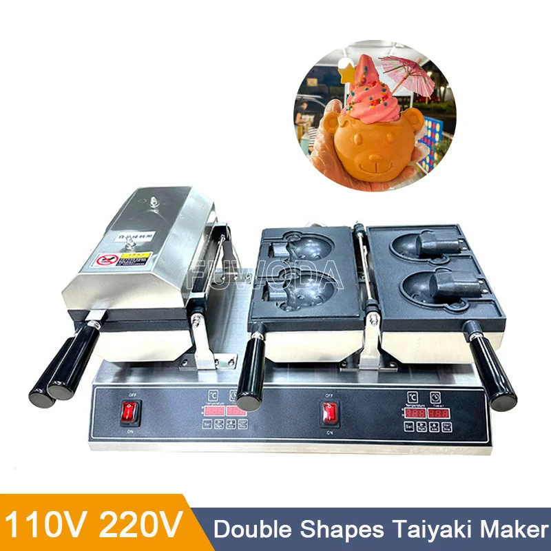 

Two Shapes Taiyaki Machine Waffle Maker 4 Pcs Ice Cream Taiyaki Baking Maker Double Head Open Mouth Fish-shaped Cake Maker