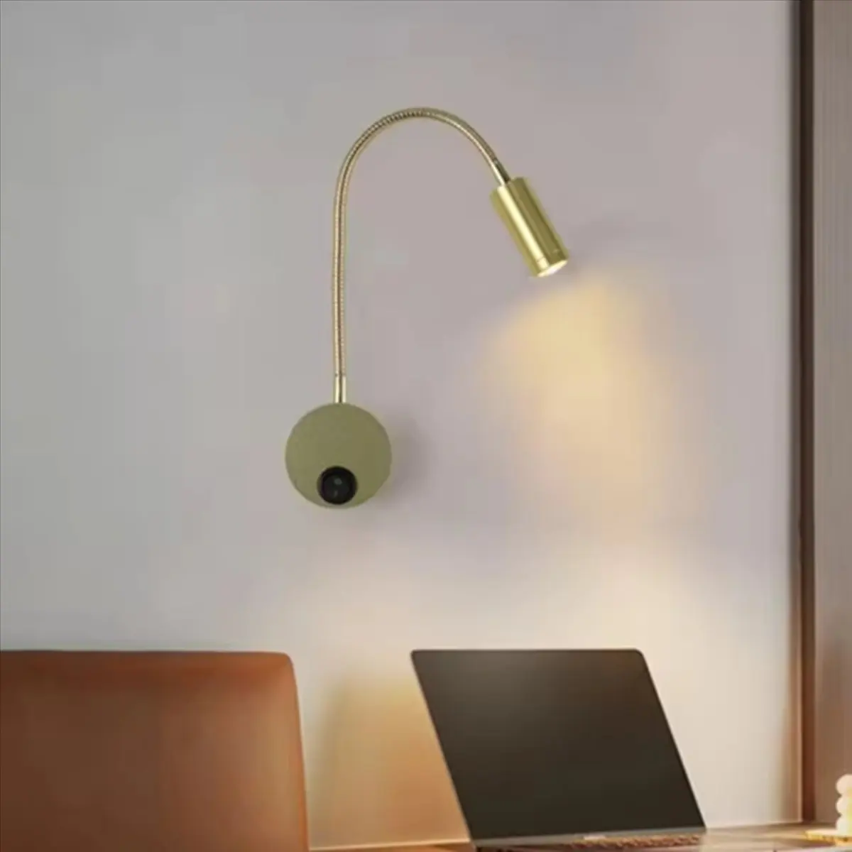 Okay 5X LED 3W Warm White 3000K Gooseneck Wall Lamp AC85-265V Wiring Type Bedside Lamp with Rotating Adjustable Spotlight D