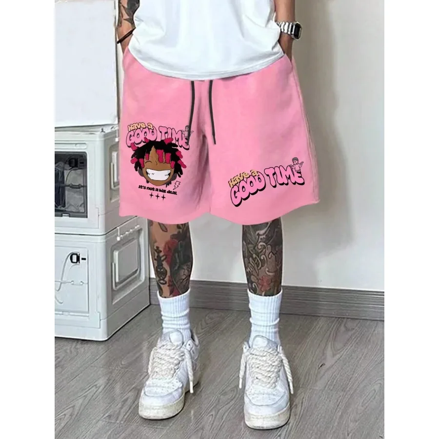 

Manfinity EMRG Men Drawstring Waist Pocket Shorts With Letter And Cartoon Print Summer Baggy Pattern Graffiti Plain Going Out