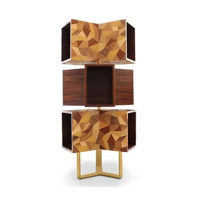 

Italian light luxury solid wood rotating bookshelf household villa high-end bookcase designer creative storage shelf