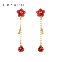 JUICY GRAPE Original Design Minimalist Begonia Flower Earrings for Women French Ear Clips Long Ear Studs Wedding Party Jewelry