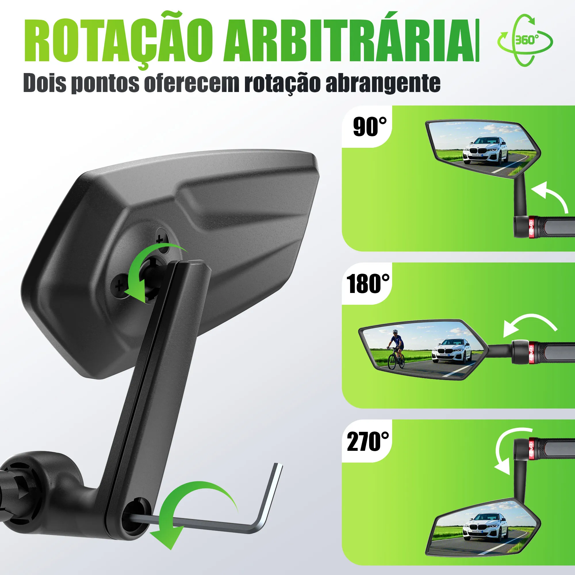 RBRL Bicicleta Espelho Retrovisor MTB Guiador End Espelho HD Grande Angular Estendido Durável Bicicleta Espelhos Laterais para Scooter Elétrico