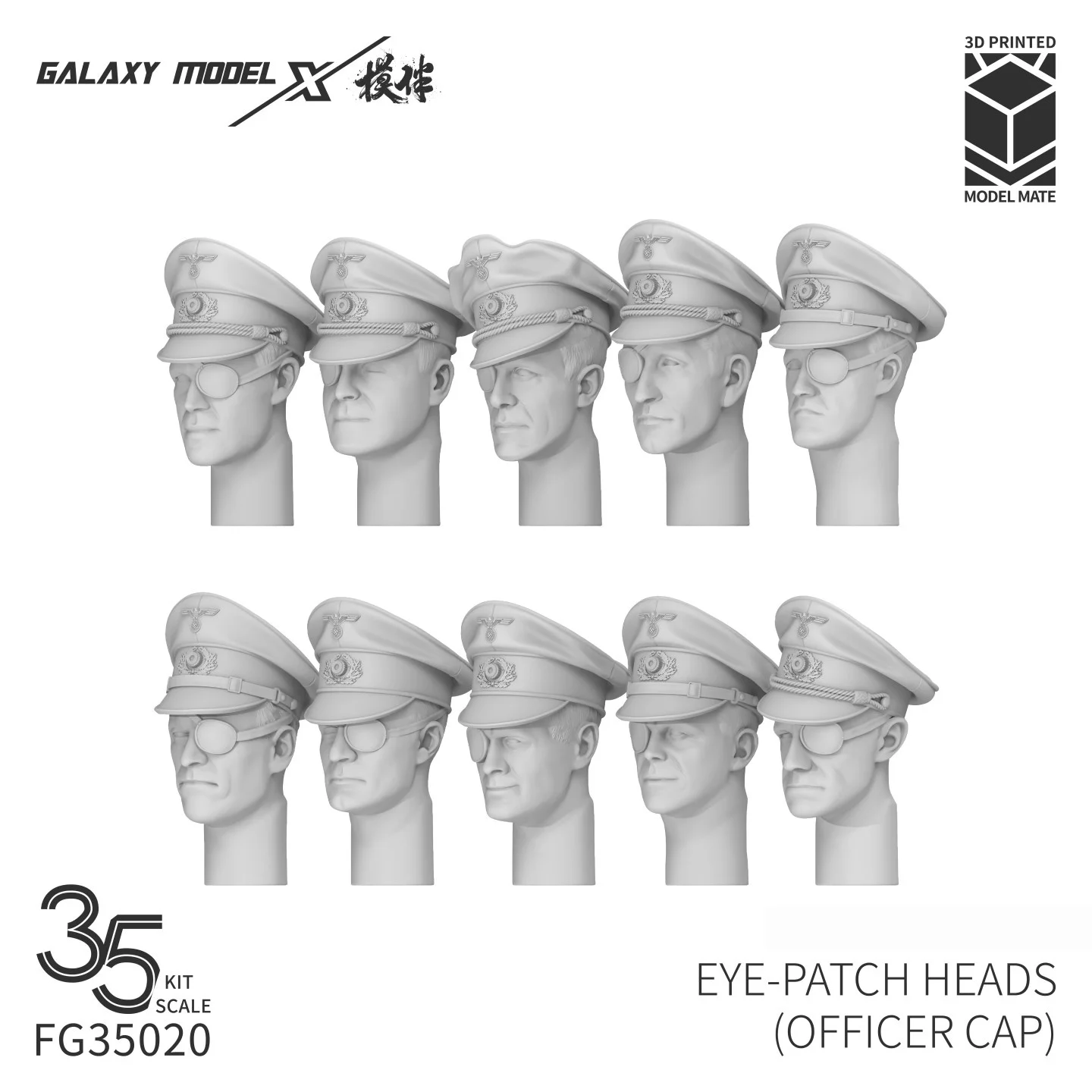 GALAXY FG35020 1/35 3D PRINTED PARTS EYE-PATCH HEADS (OFFICER CAP)