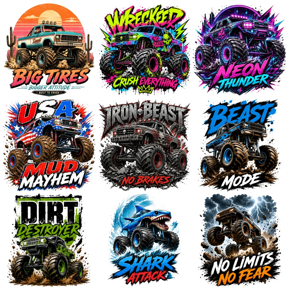9 Pcs Big Tires   Wrecked Crush   Neon Thunder   Mud Mayhem   Iron Beast   Beast Mode   Dirt Destroyer   Shark Attack   No