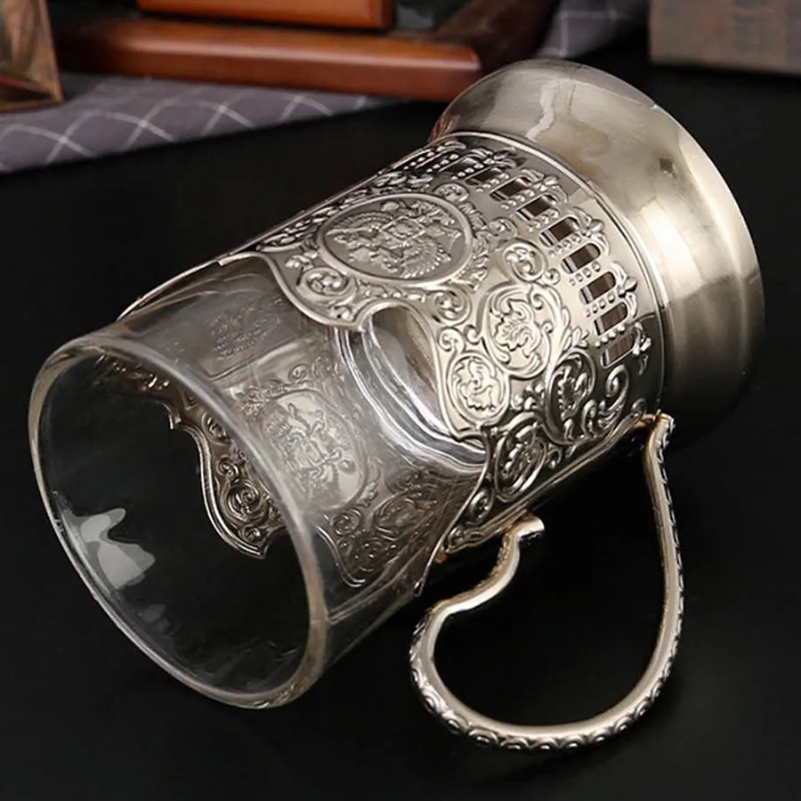 Vintage Russian-Style Whiskey Glass Cup with Handle Creative Metal Drinkware for Parties And Gatherings