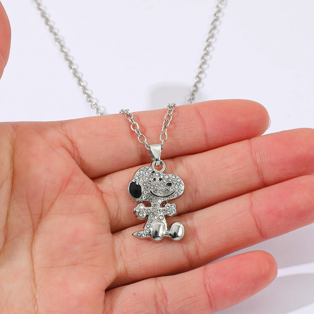 Niedliche Snoopy Zirkon-Halskette Paar-Geschenk Anhänger Cartoon-Hund Schlüsselbein-Kette Valentinstag-Halskette – Detail 2