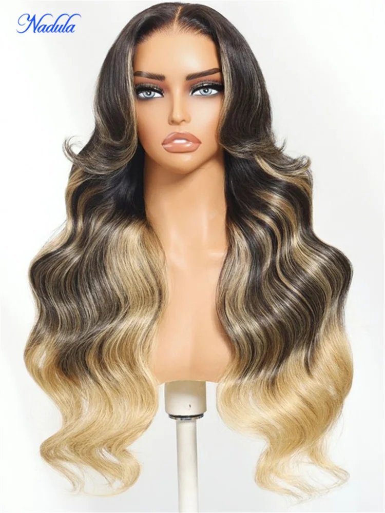 Nadula 7x5 Bye Bye Kots Balayage تسليط الضوء على الرماد شقراء مع جذور داكنة شعر مستعار وضعه والذهاب خصلات الشعر المستعار الإنسان