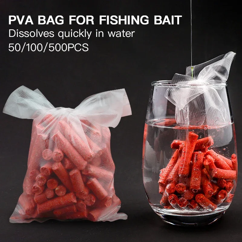 50/100pcs PVA Mesh Bags Carp Fishing Tackle PVA Bag Water Soluble Quick Dissolve Coarse Boilie Pellet Bait For Bait Thrower