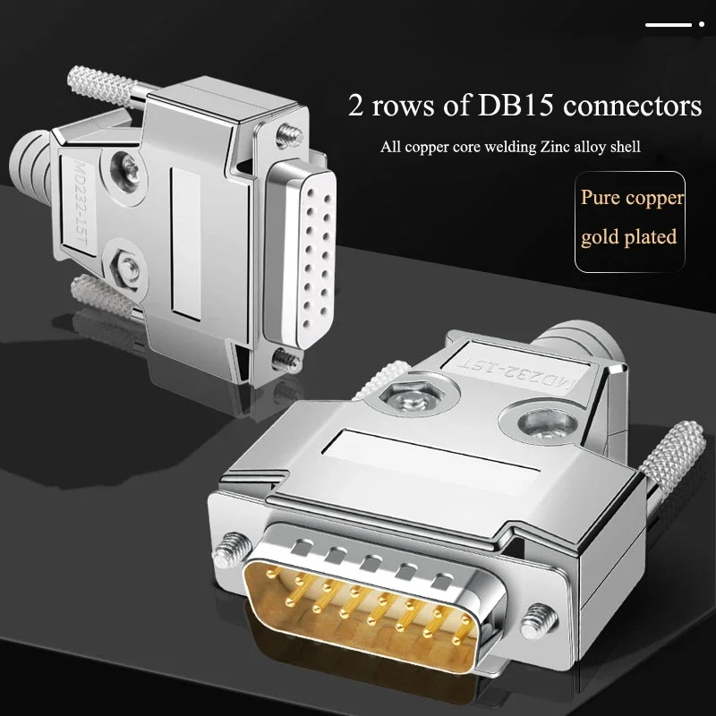 Metal DB15 Soldering Connector Industrial D-SUB Parallel 15Pin Male Female Head DB 15 Pin 2-row Welding Wire Plug with Shell