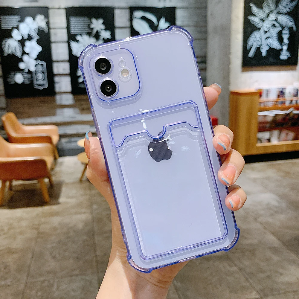 Transparent Card Bag Holder Clear Phone Case For iPhone 11 12 13 14 Pro Max XR X XS SE 2020 7 8 Plus Soft TPU Shockproof Cover