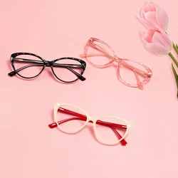 Women Transparent Cat Eye Eyeglasses Frame Plastic Kitten Stylish Spectacle With Spring Hinge For Optical Prescription Lenses