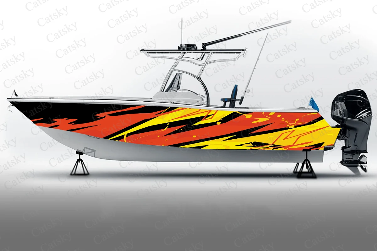 Interleaved Angular Line Boat Sticker, PVC Waterproof Durable Vinyl Wrap Decals for Fishing Boats, Durable and Stylish Design