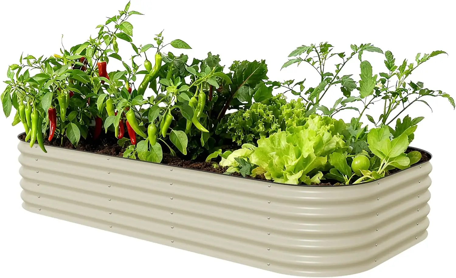10-in-1 Pearl White Modular Galvanized Metal Raised Garden Bed Kit 17 Inch Height Large Ground Plant Containers for Vegetables Flowers Aromatic Herbs Backyard Patio Outdoor Planting Decor