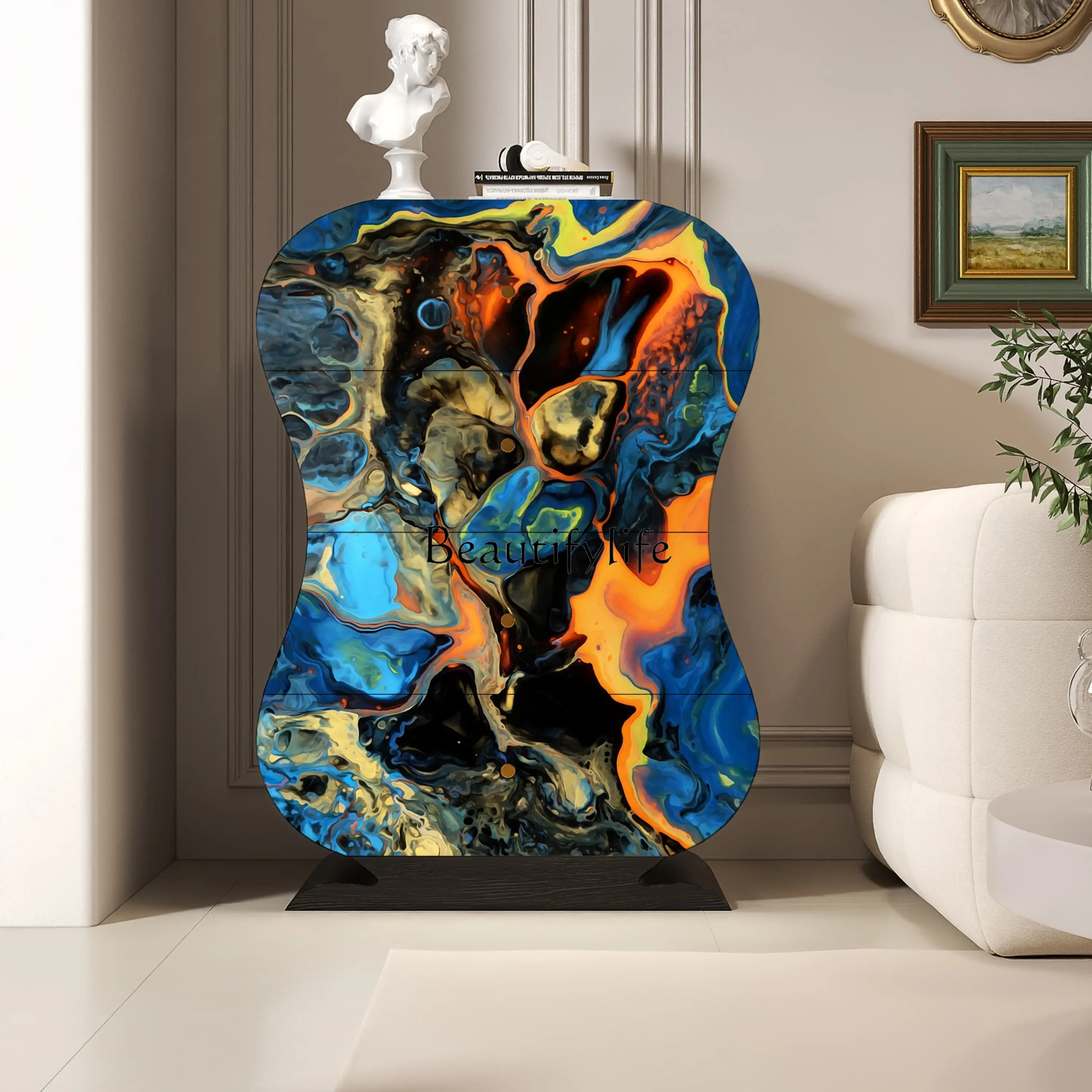 

French retro painted solid wood porch cabinet, living room against the wall storage locker