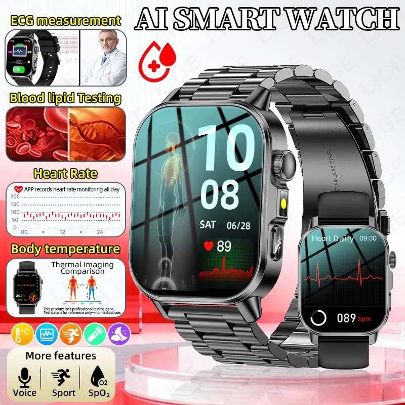 

Умные часы LIGE ECG+PPG для диагностики здоровья, анализ состояния организма, уровень кислорода в крови, липиды, мочевая кислота, трекер здоровья для женщин, новые умные часы.