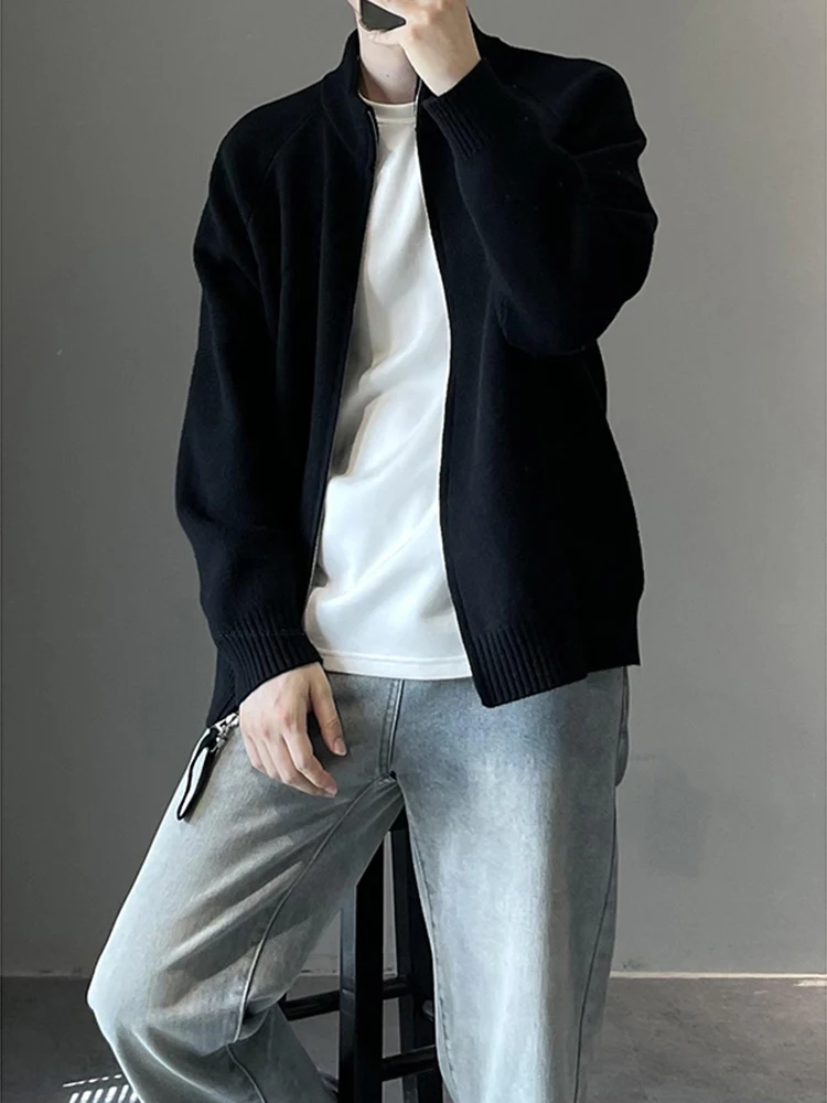Cleanfit ey Knitted Open Cardigan Men's Sle Autumn High-End Lazy Korean Stand Collar Double Zipper Sweater Loose Fit Casual