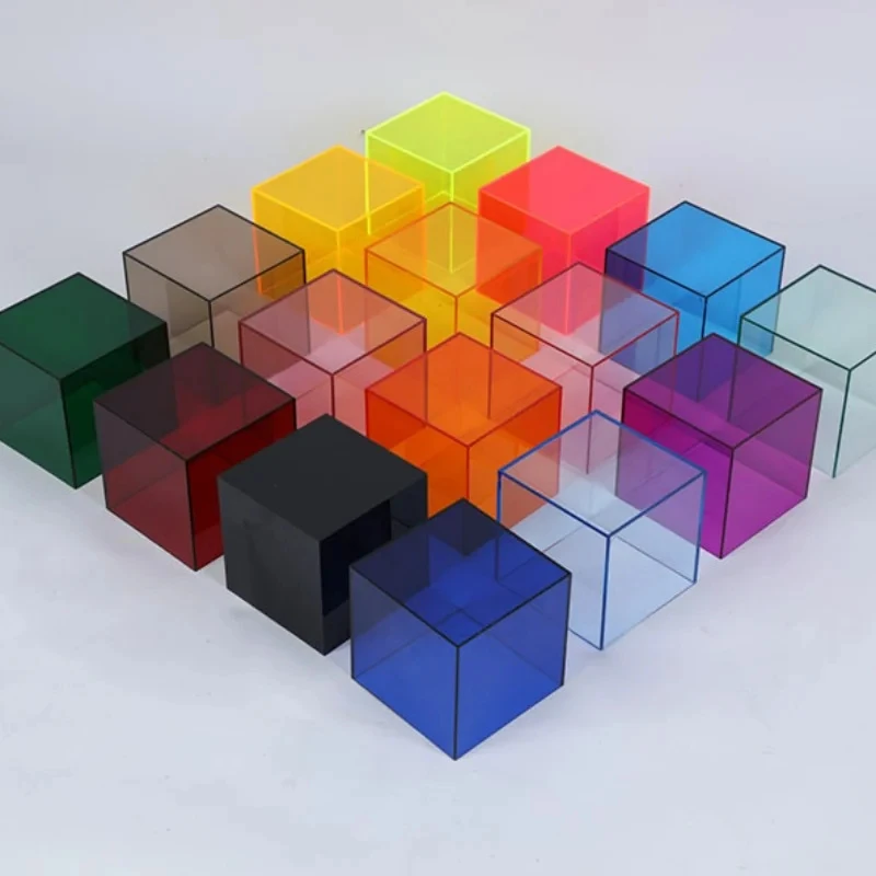 Colorful Acrylic Five-Sided Model Display Box Dust Cover Toy Storage Box Diy Stacking Photography Photo Props Decorations