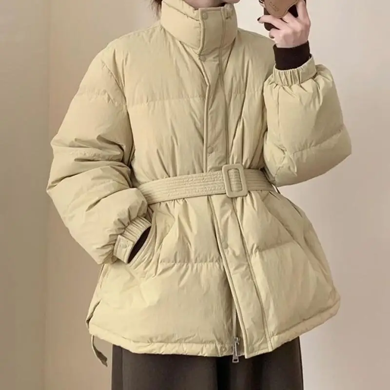 long style Super nice belt cotton-padded jacket Women's Korean version leisure loose keep warm tops winter fashion puffer jacket
