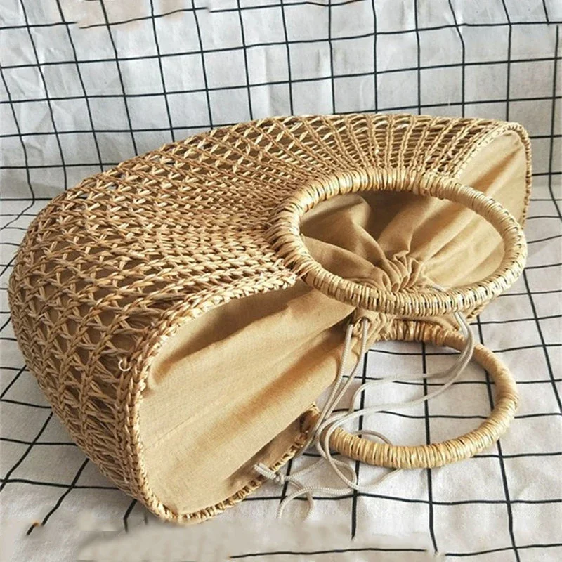 Luxury Hollow Designer Beach Shoulder Bag High Quality Brand Straw Handbag Women Summer Raffia Woven Travel Basket Tote Bags