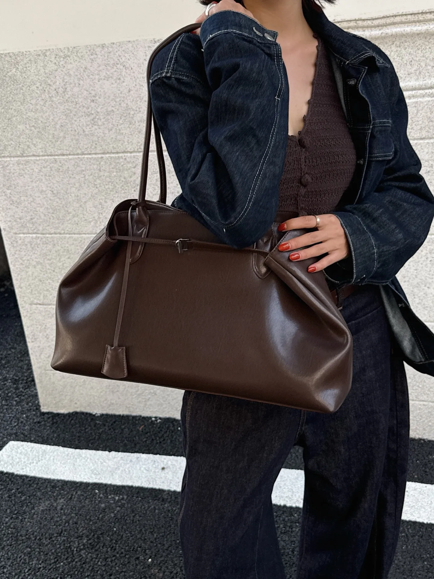 2026 New Top-grain Leather Tote Bag, Large Capacity Commute Handbag, Women's Versatile Minimalist Shoulder & Crossbody Bag, Prem