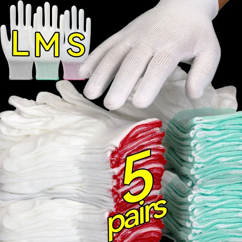 1/5Pairs Coated Palm Works Gloves Anti -Static Coating Fingers Nylon Latex Antiskid Parts Electronic Repair Protective Gloves