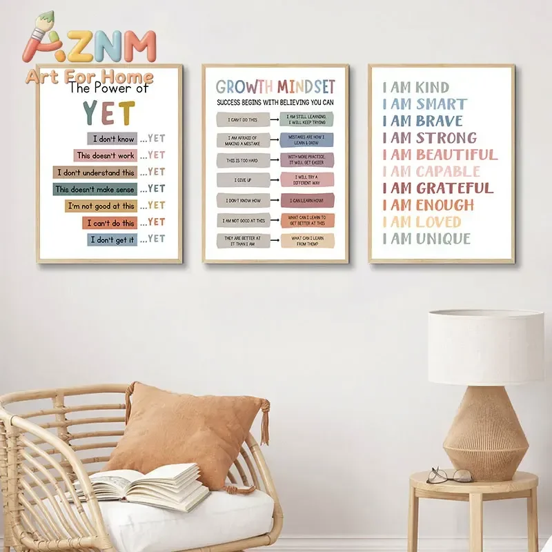 AZNM Positive Affirmation Canvas Wall Art Colorful Motivational Quote Typography Art Print Unframed Canvas Poster for Classroom