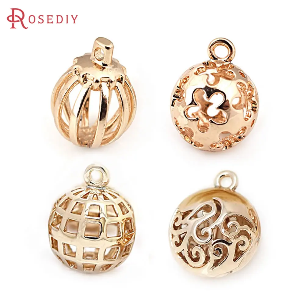 High Quality 18K Gold Color Brass Hollow Oblate Ball Curled Pattern Charms Pendants Diy Jewelry Making Earrings Accessories