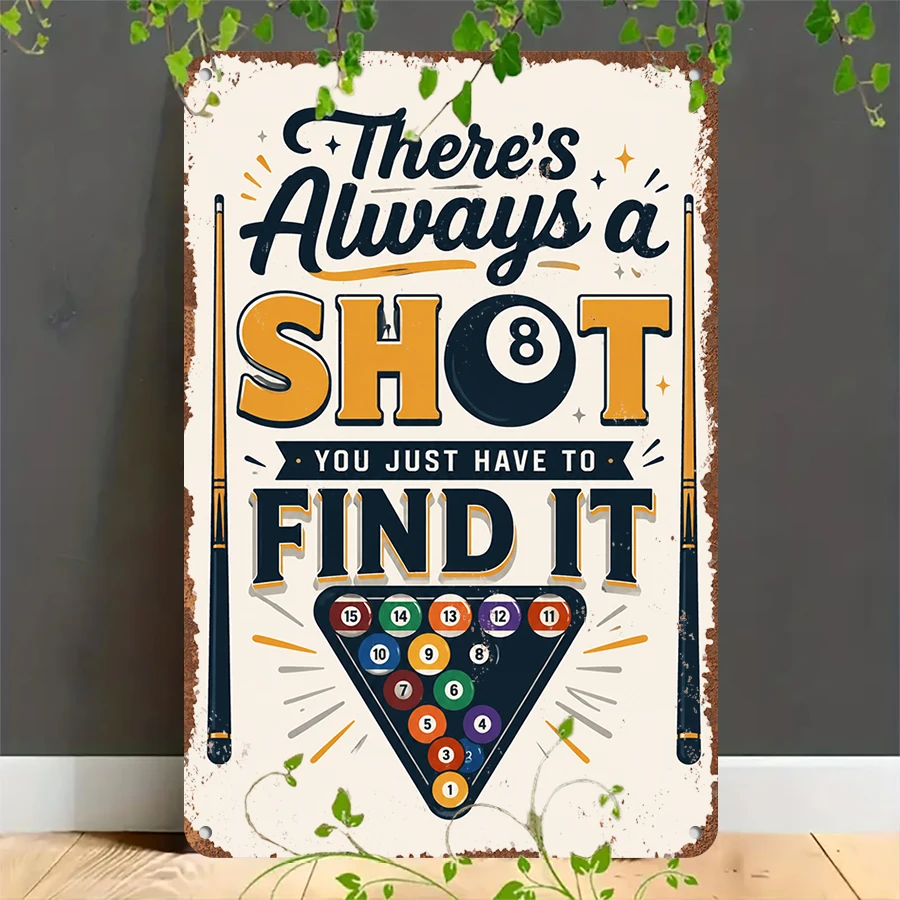 2D flat retro metal tin plate, Vintage Billiards Motivational Tin Sign, Suitable for home, garage, café, bar and garden decoration