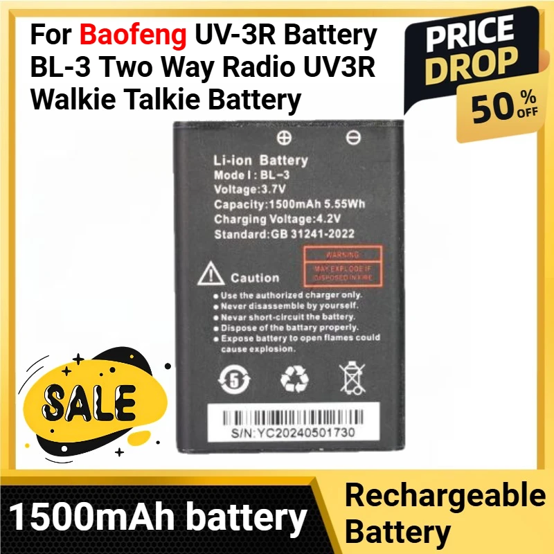 

1500mAh Power High Capacity Rechargable batterier For Baofeng UV-3R Battery BL-3 Two Way Radio UV3R Walkie Talkie Battery