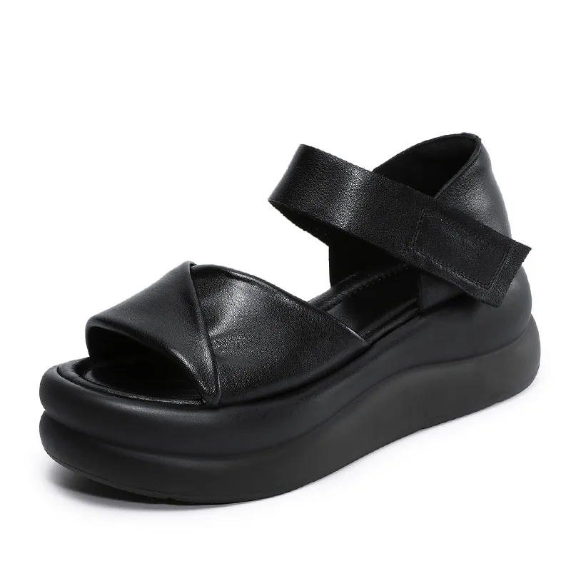 DRKANOL 2026 Women Chunky Platform Sandals Summer Genuine Cow Leather Wedges Heel Open Toe Sandals Height Increasing Roman Shoes