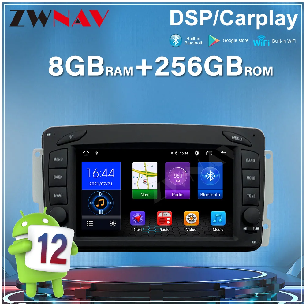 

8-ядерный 7-дюймовый автомобильный радиоприемник для Mercedes-Benz W209 с Android 12, сенсорным экраном, GPS-навигацией, беспроводным CarPlay, мультимедийным плеером без DVD