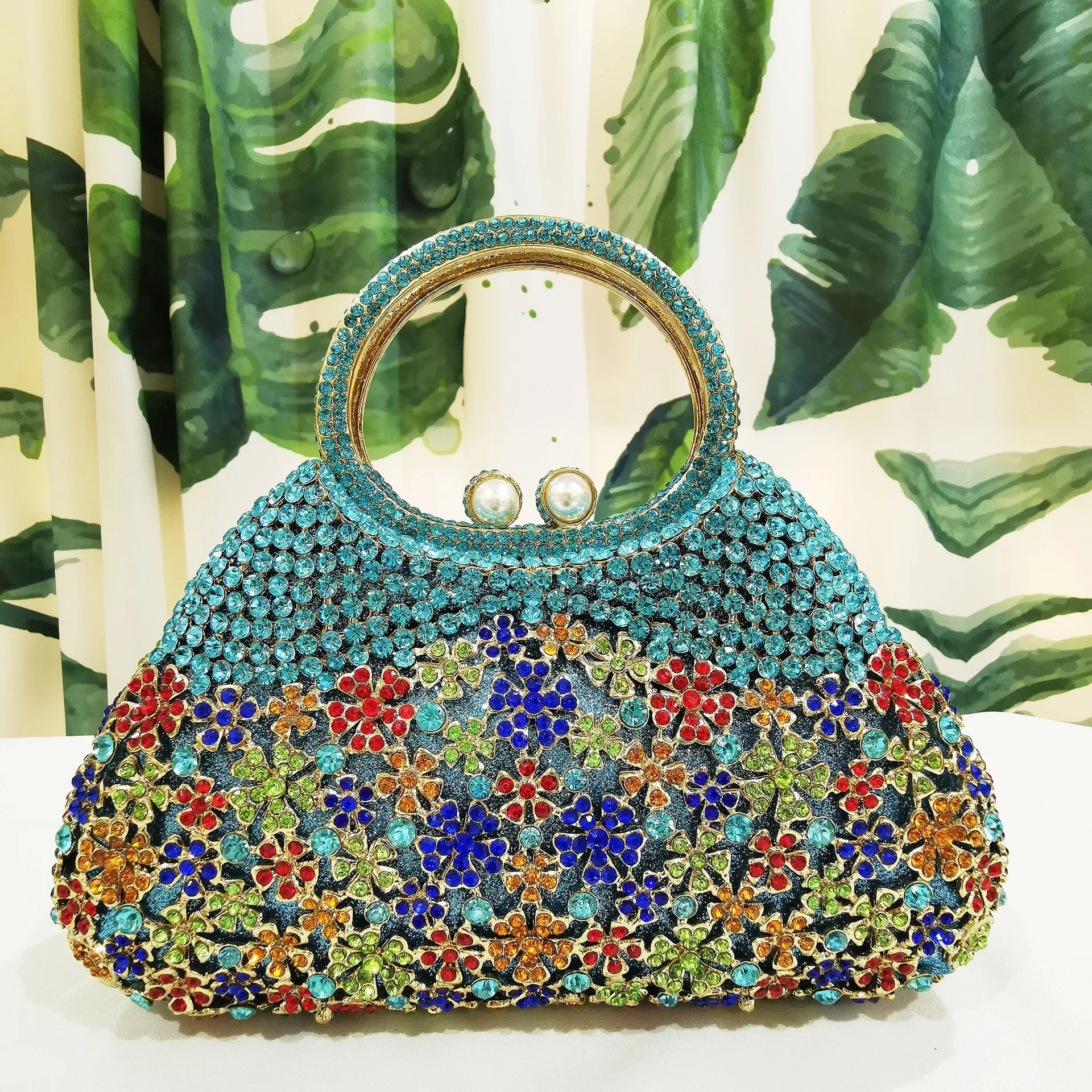Rhinestone Hollow Metal Diamond-encrusted Dinner Bag Women's Full Diamond Banquet Handbag Niche Designer Geometric Shoulder Bag