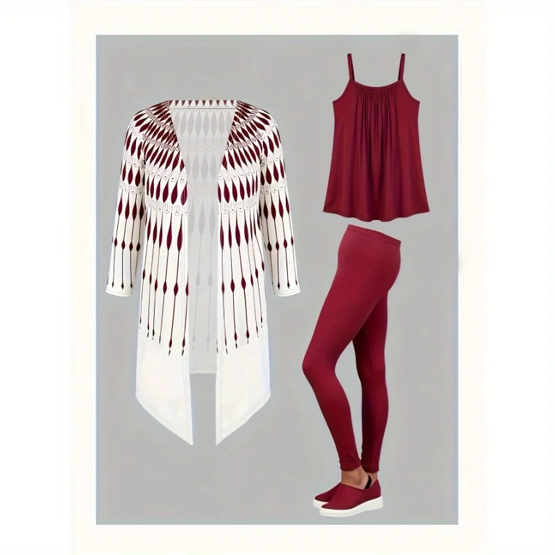 

Комплект из 3 предметов: повседневный топ на бретельках с принтом и удлиненные брюки