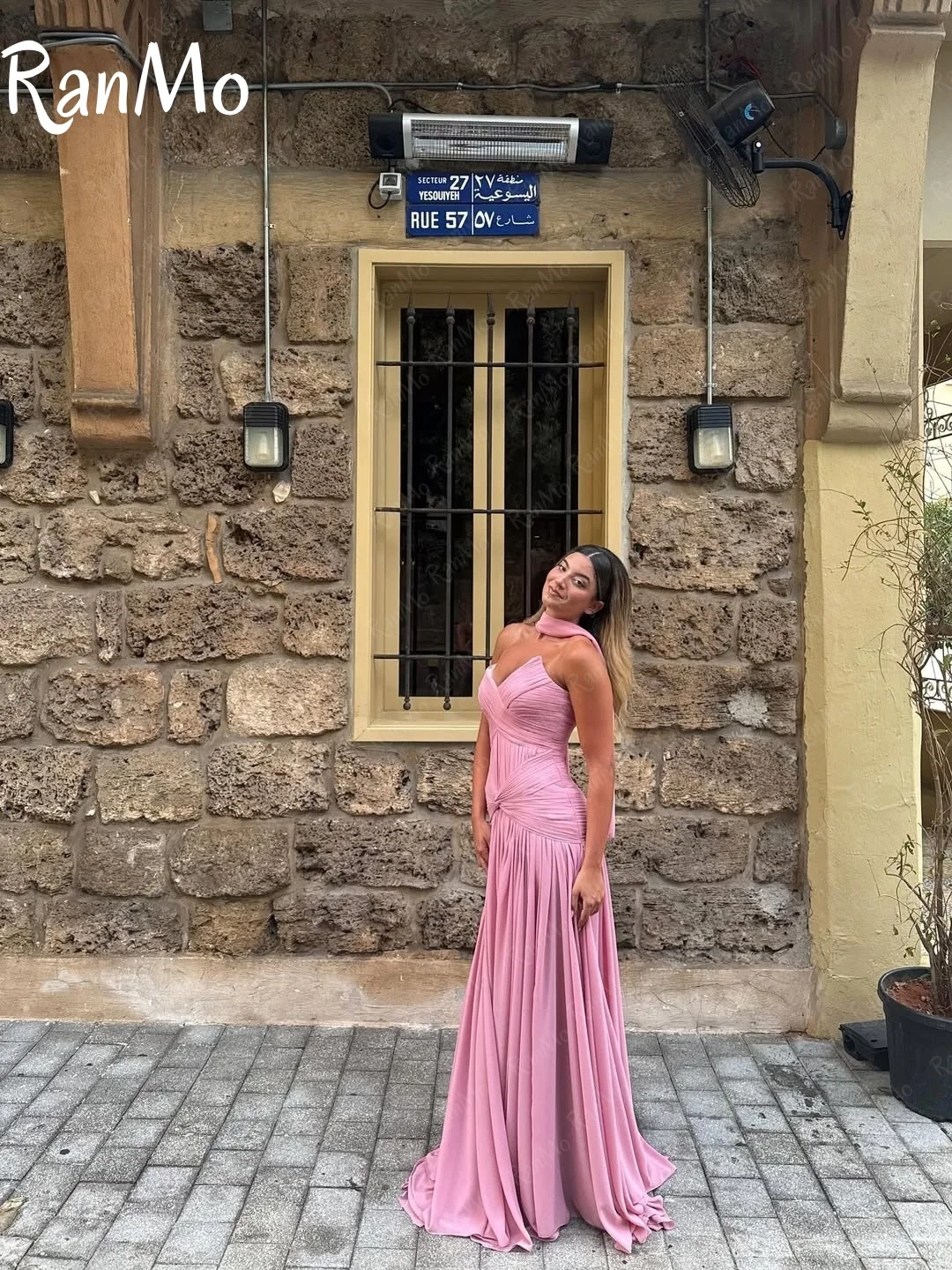 Ranmo 2025 розовое платье для выпускного вечера в форме сердца трапециевидной формы с плиссированным шарфом женское вечернее платье Саудовская Аравия торжественное свадебное платье по индивидуальному заказу