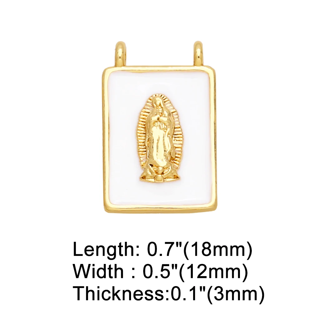 OCESRIO Enamel FE Square Pendant for Necklace Copper Gold Plated Virgin Mary DIY Heart Cross Jewelry Making Component pdtb242