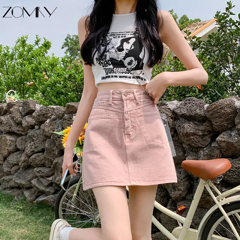 ZOMRY 2023 New High Waist Skirt Women's A Word Short Skirt JK Hot Girl Summer Puffy Sexy Slim Fit Versatile Casual Denim Skirt