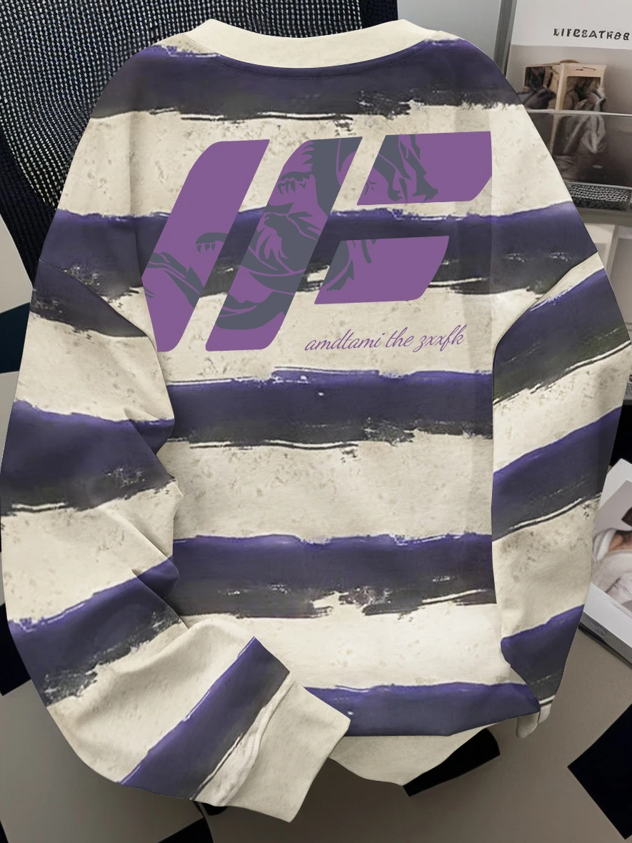 

American Streetwear Tie Dye Striped Sweatirt Loose Long Sve ex Spring Autumn New Sle Couple's Casual Top