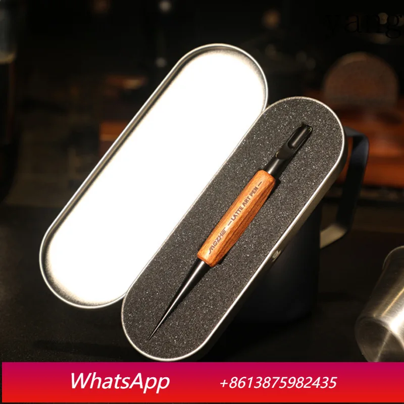

LMM Coffee Latte Needle Rust Steel Titanium Plated Latte Carving Needle Solid Wood Handle Chain Needle