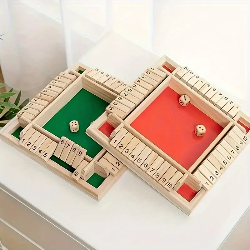 Classic 4 Sided Wooden Board Game With 2 Dice And Shut-The-Box Instructions, Classics Tabletop Version And Pub Board Game