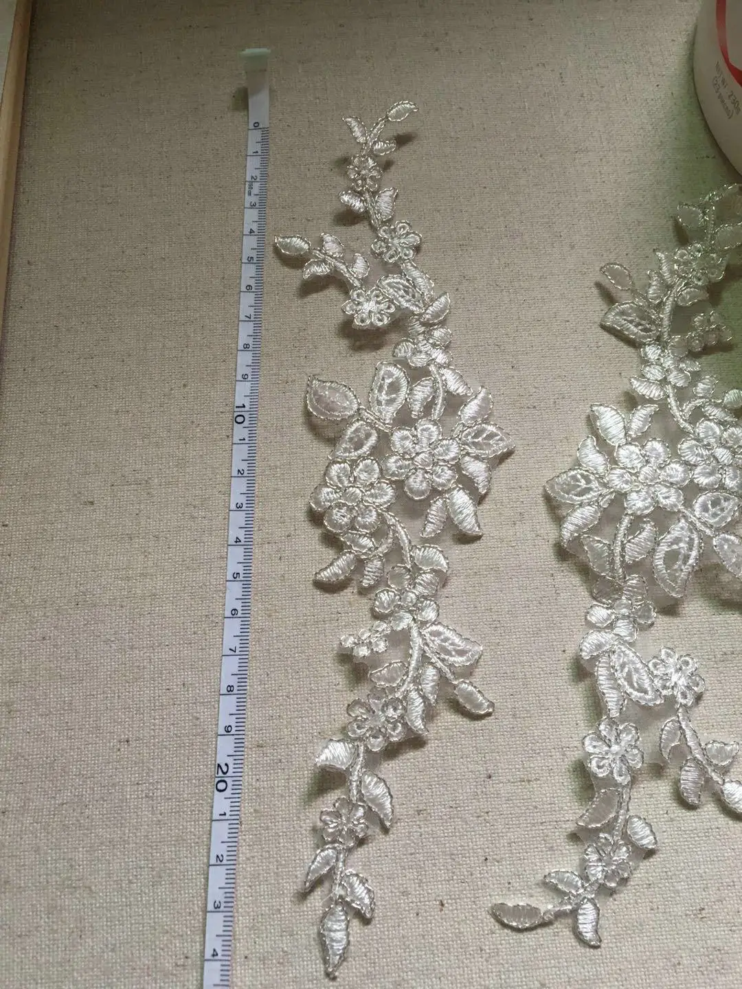 10Pcs Silver Cord Ivory Lace Applique Handmade Lace Flower Bride Wedding Dress diy Tiara Veil Lace Accessories Patch 24.5X6cm