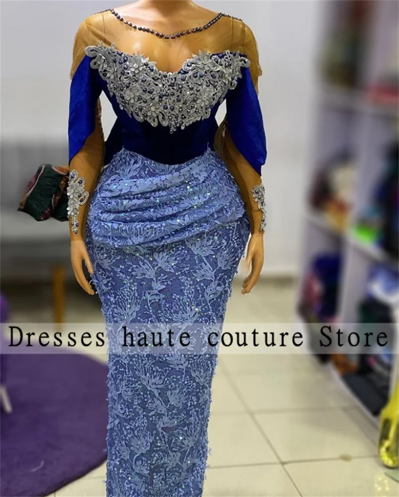 Aso ebi elegante Spitze Applikationen Meerjungfrau Abendkleider Perlen Hochzeits feier Kleid formelle Gelegenheit Kleid Robe de bal